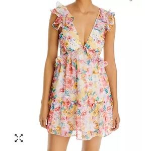 AQUA Ruffled V Neck Mini Dress